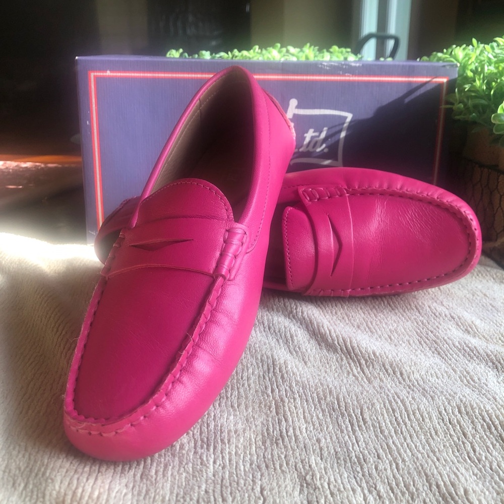 Women's Hot Pink Leather Penny Loafers - Classic Slip-On Flat Loafers